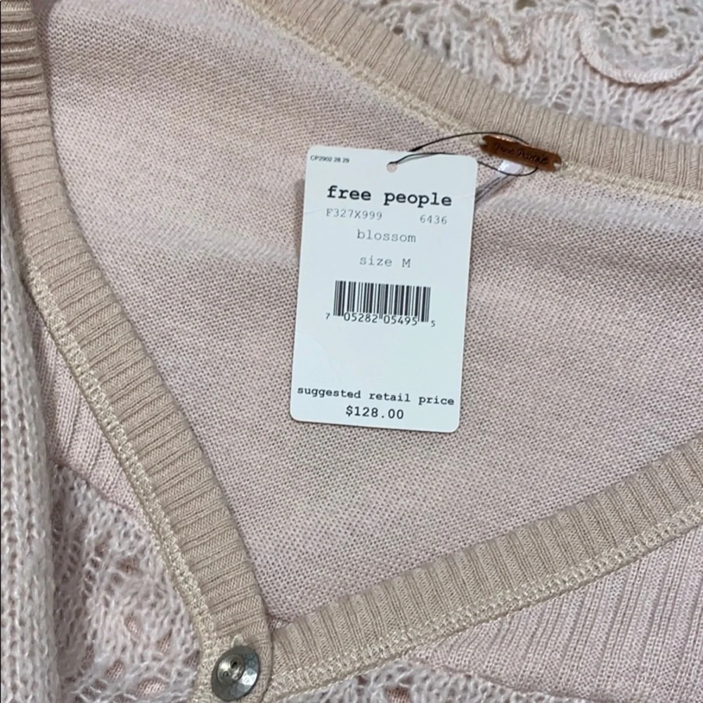 Free People Pale Blush Pink Lace & Knit Button-Up Cardigan - Picture 13 of 13